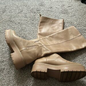 Sam Edelman Larina Wellington Boots, Waterproof Sesame Leather, Round Toe Sz. 7.